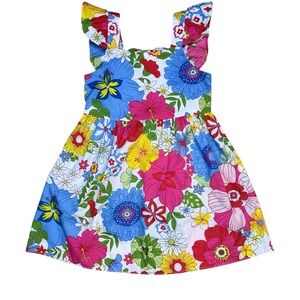 Counting Daisies Girls Floral Dress 4T Bright Summer Bow Back Cotton Cute Party